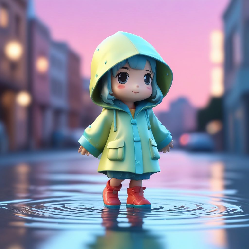 雨天小确幸：Q版人物踩水花的惊喜表情 AI 绘画