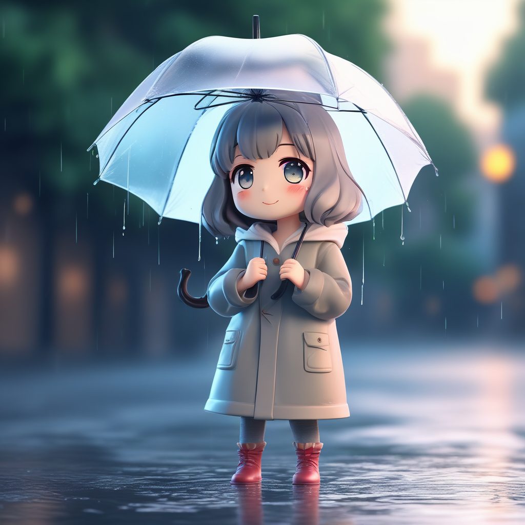 ☔️雨天小确幸Q版！透明雨伞一个可爱时尚Q版动漫人物，表情动作丰富，水滴细节治愈壁纸