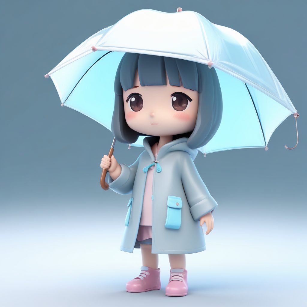 雨天小伞Q版手办！透明雨衣粘土风，治愈系水光光影细节