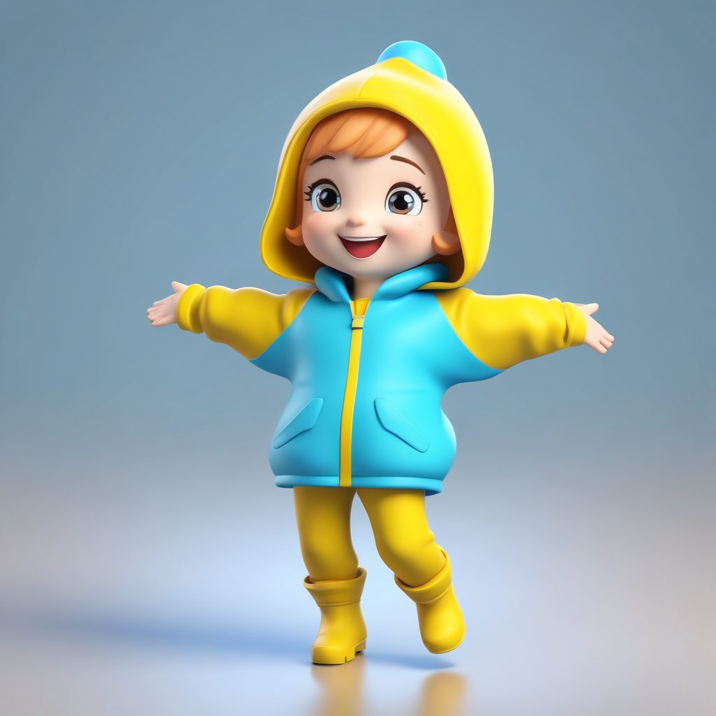 雨雪天童趣: Q版雨靴女孩的兴奋跳跃姿势(盲盒设计)