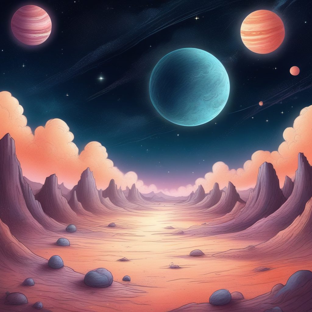 🪐宇宙深处的治愈系行星！蜡笔风格星空插画，科技感手绘！