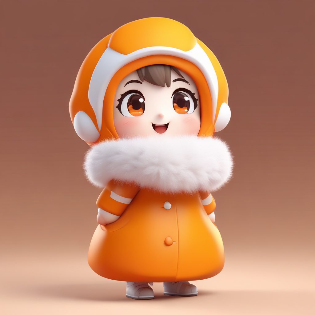 🍊元气橘调!抱着毛绒雪球的Q版少女,Octane渲染盲盒提示词