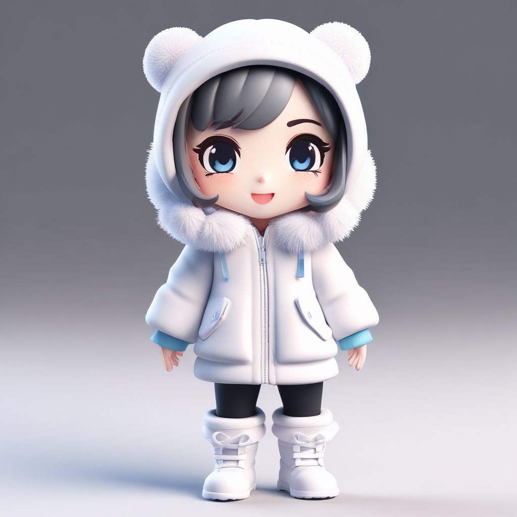 元气满满: 穿雪地靴的Q版女孩打雪仗动态提示词