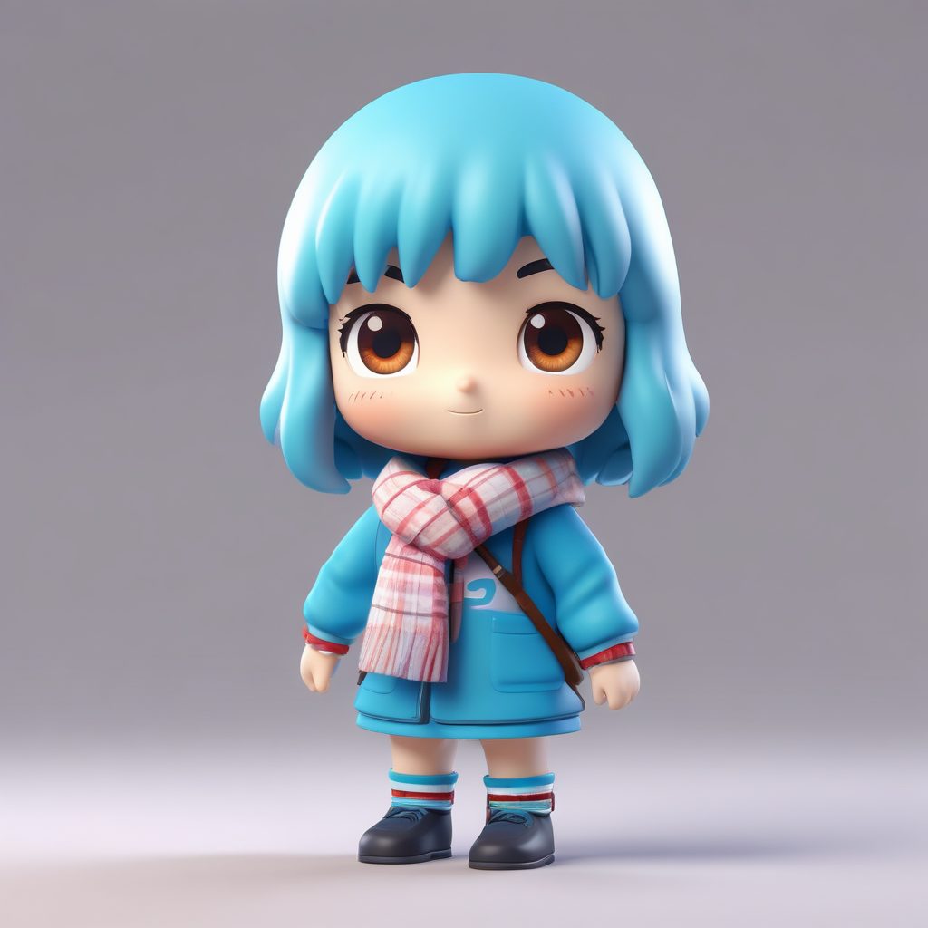 元气少女Q版：冬日校园制服+格纹围巾！日系黏土风全身像