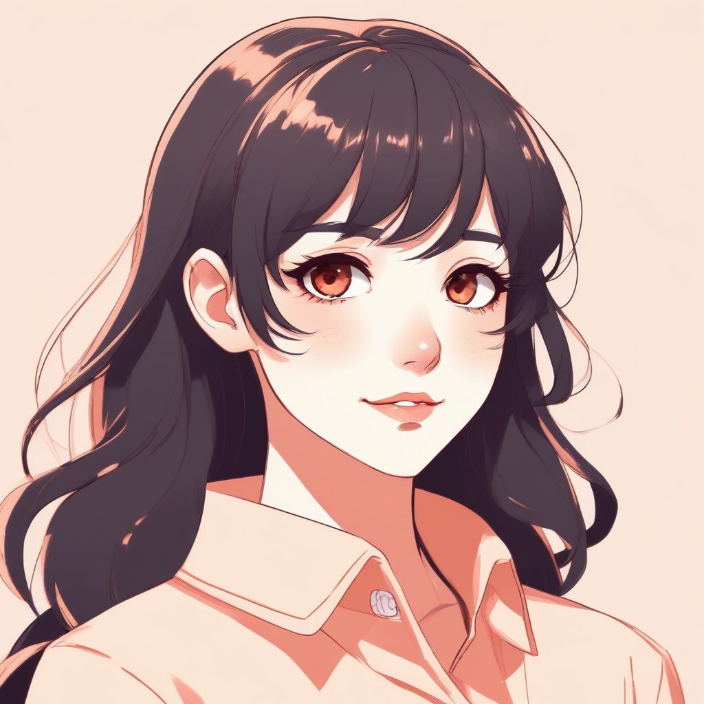 元气少女头像：极简动漫少女抓拍感特写，纯色蜜桃橘背景