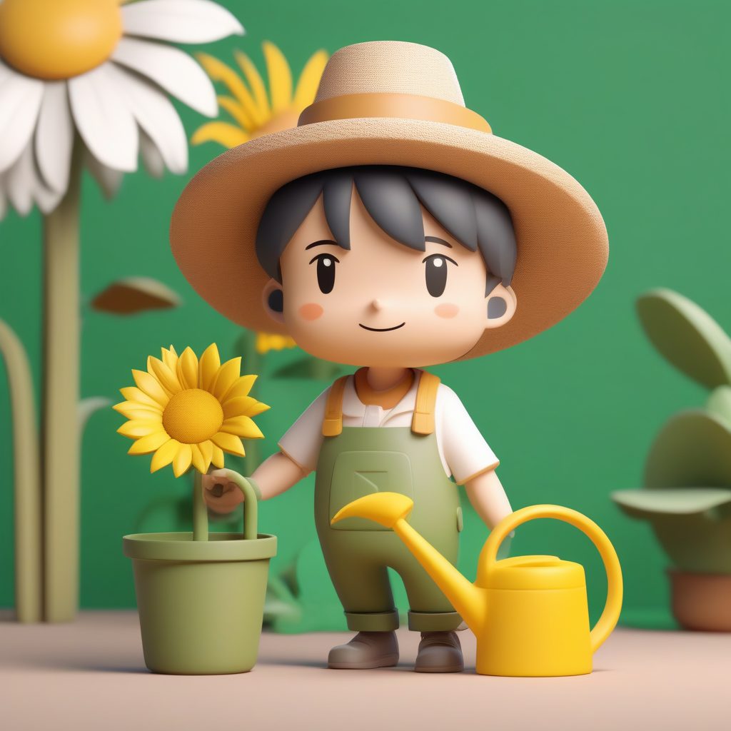 园艺师Manga Chibi:C4D粘土质感,柔和色彩花卉主题全身站姿