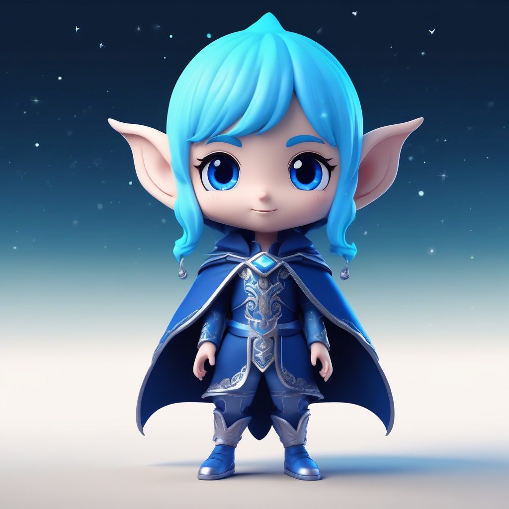 🌙月光精灵Q版！Midjourney咒语：夜空蓝配色，高细节光线追踪