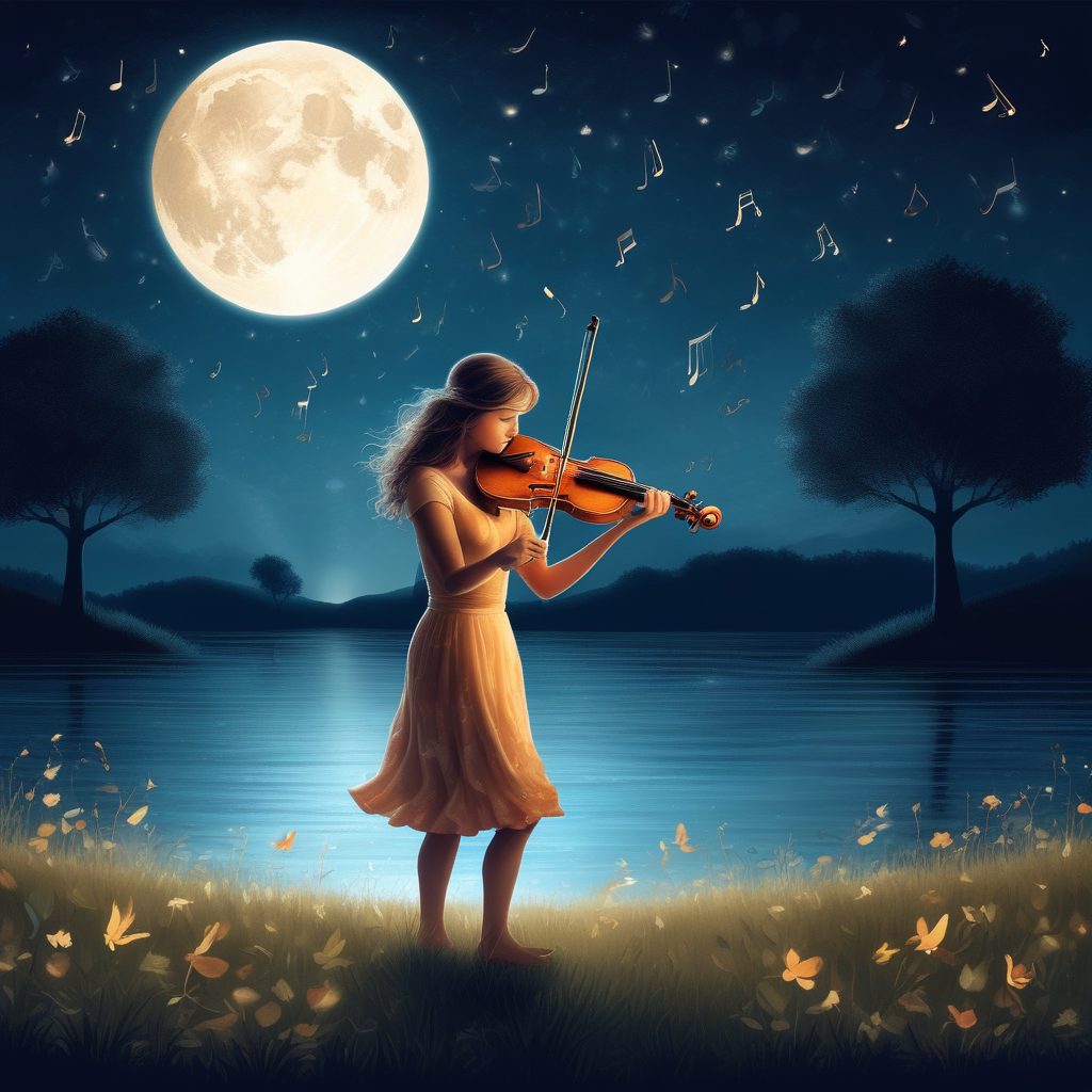 🎻月光下的提琴手!彩色铅笔艺术插画,高雅桌面壁纸