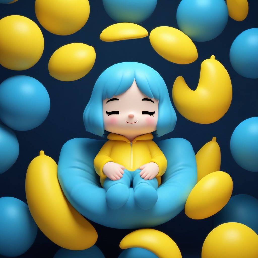 🌙月亮抱枕!治愈系C4D粘土Q版女孩抱着月亮睡觉全身像