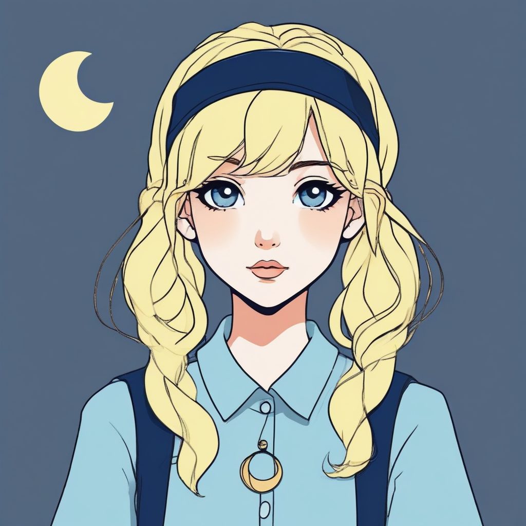 “月亮女神”极简头像:淡黄色头发与低饱和纯色背景