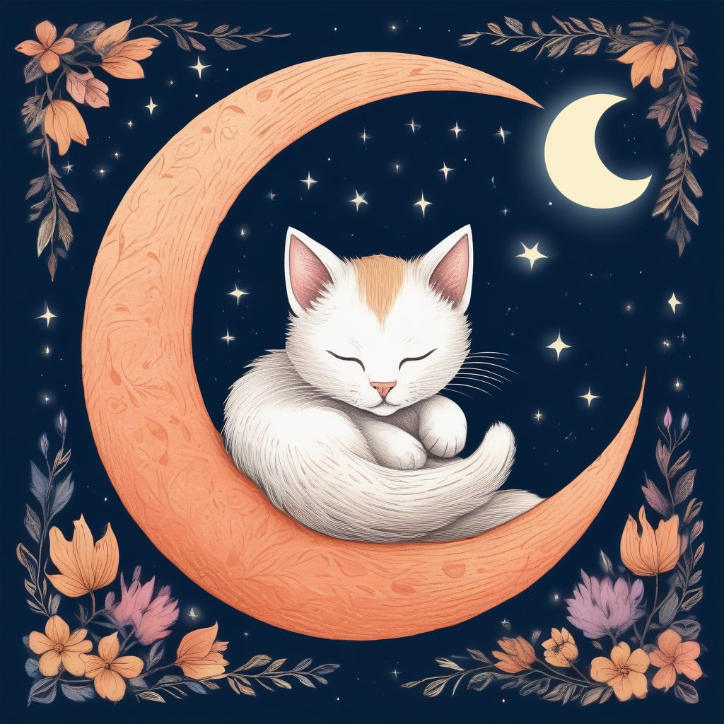 🌙月亮是猫窝!奇幻风插画:蜷缩在月牙里的小奶猫