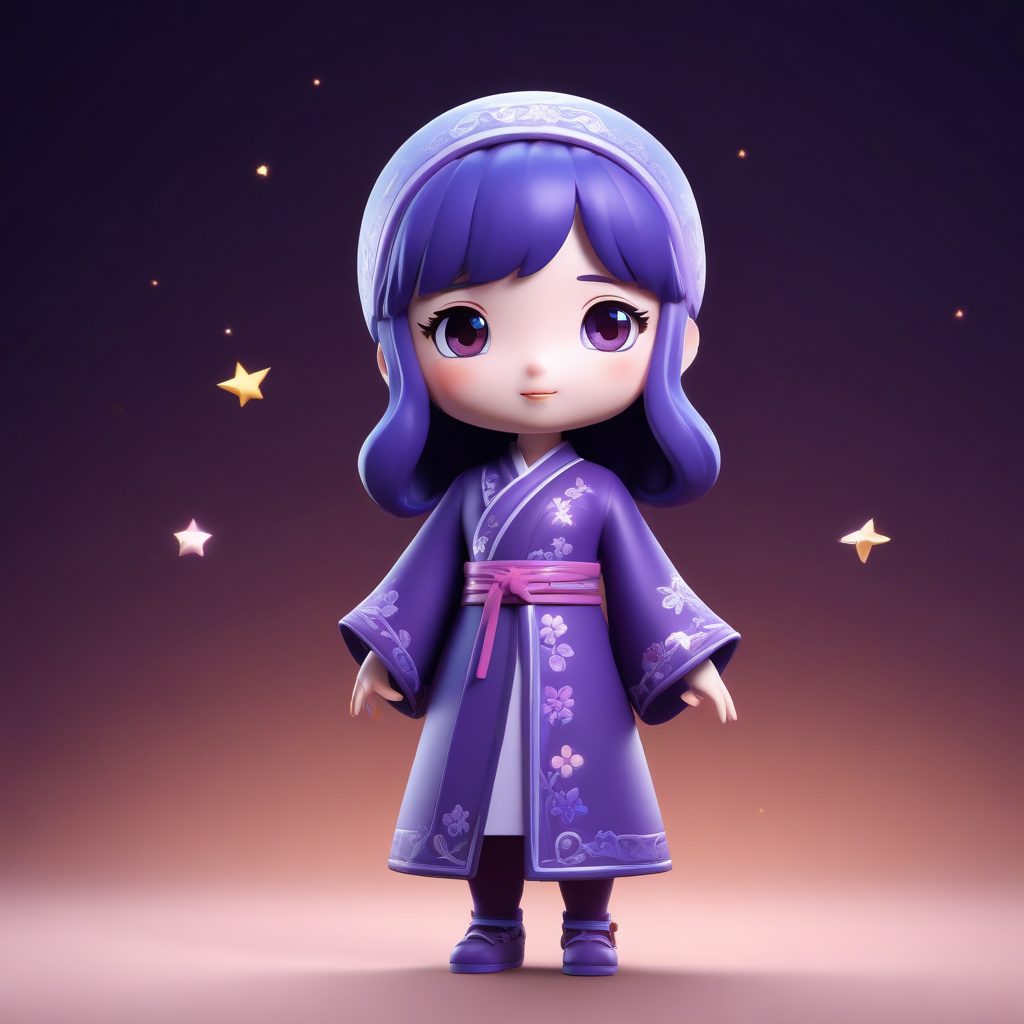 🌙月夜精灵！星空紫国风Q版女孩，高细节8K手办级提示词