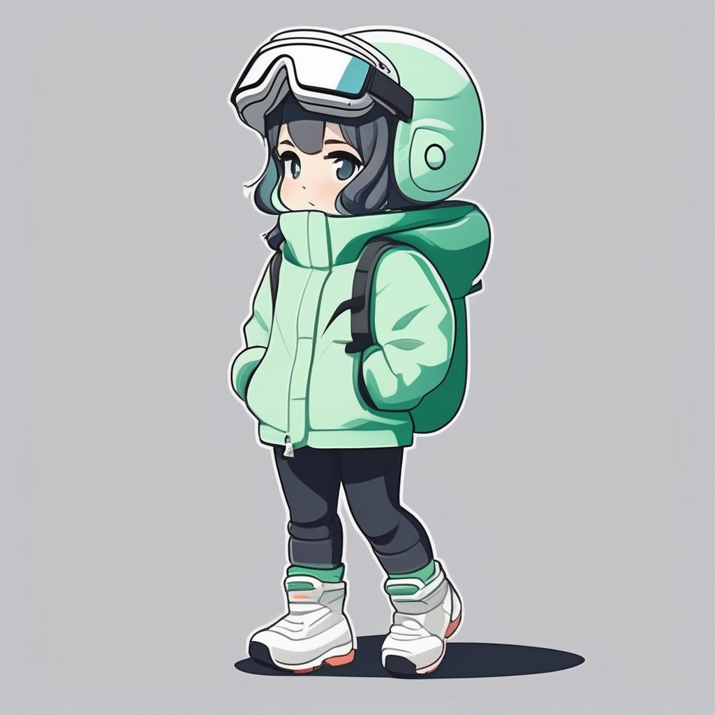 运动机能风：Q版滑雪服时尚穿搭全身像生成，马卡龙色调提示词