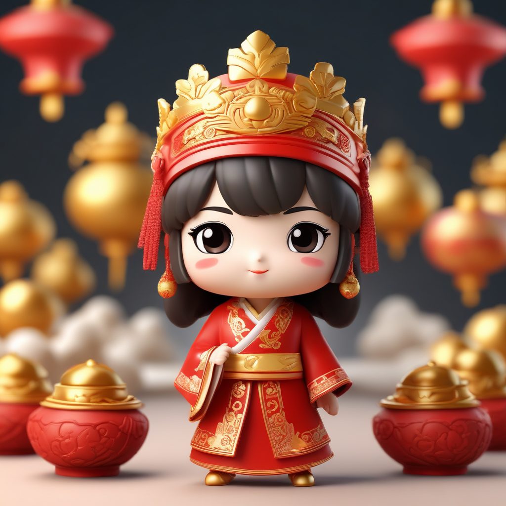 💰招财暴富！Q版财神女孩，红金配色3D盲盒手办，新年头像首选