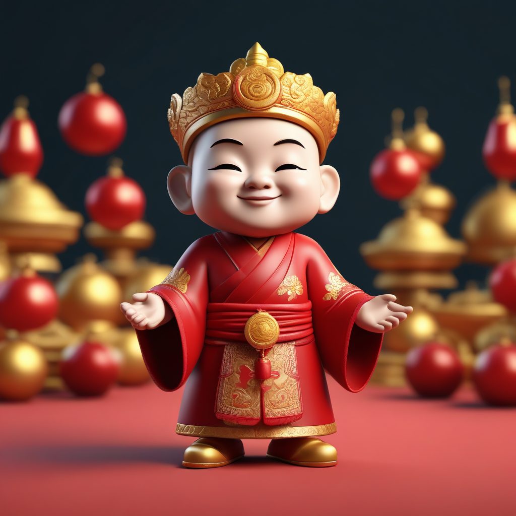 招财猫附体！Q版财神小人全身站立、双手招财的快乐表情AI图