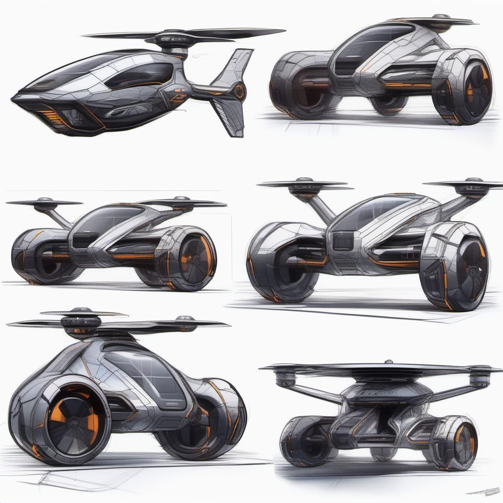 震撼工业设计草图：悬浮模块化无人机概念渲染技巧