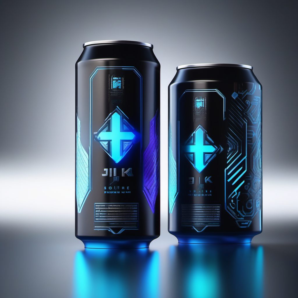 震撼视觉：赛博朋克能量饮料高端包装3D渲染效果图