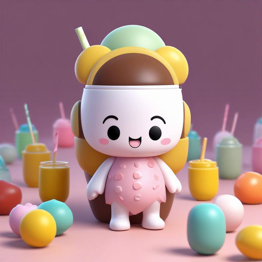 珍珠奶茶控必收!Q版小人喝到幸福表情的治愈系AI画法
