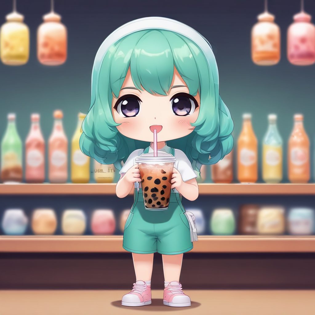 🥛珍珠奶茶女孩！夏日元气Q版一个可爱时尚Q版动漫人物，表情动作丰富，极简治愈背景，超实用素材