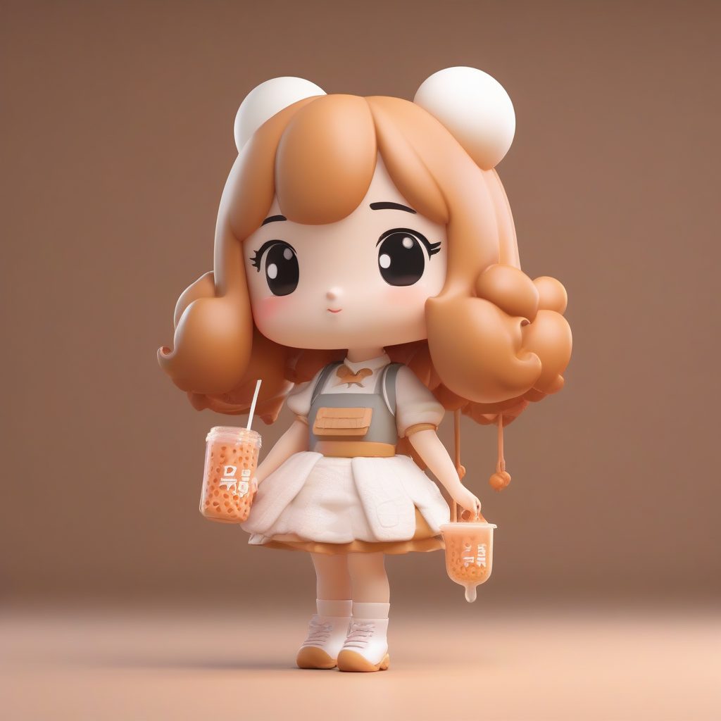 珍珠奶茶Q版手办生成指南：C4D光追软光下的甜美盲盒女孩全身像