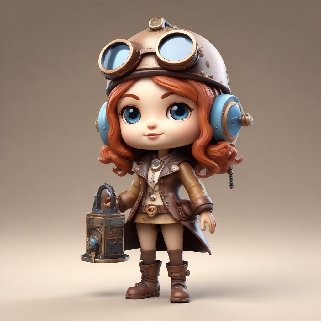 蒸汽朋克Q版：戴着护目镜，手持机械小玩意的探险家