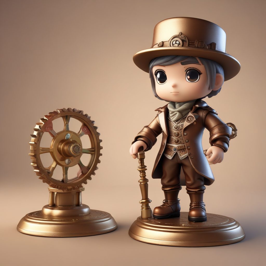 蒸汽朋克钟表匠:C4D高细节光线追踪下的机械Q版全身照