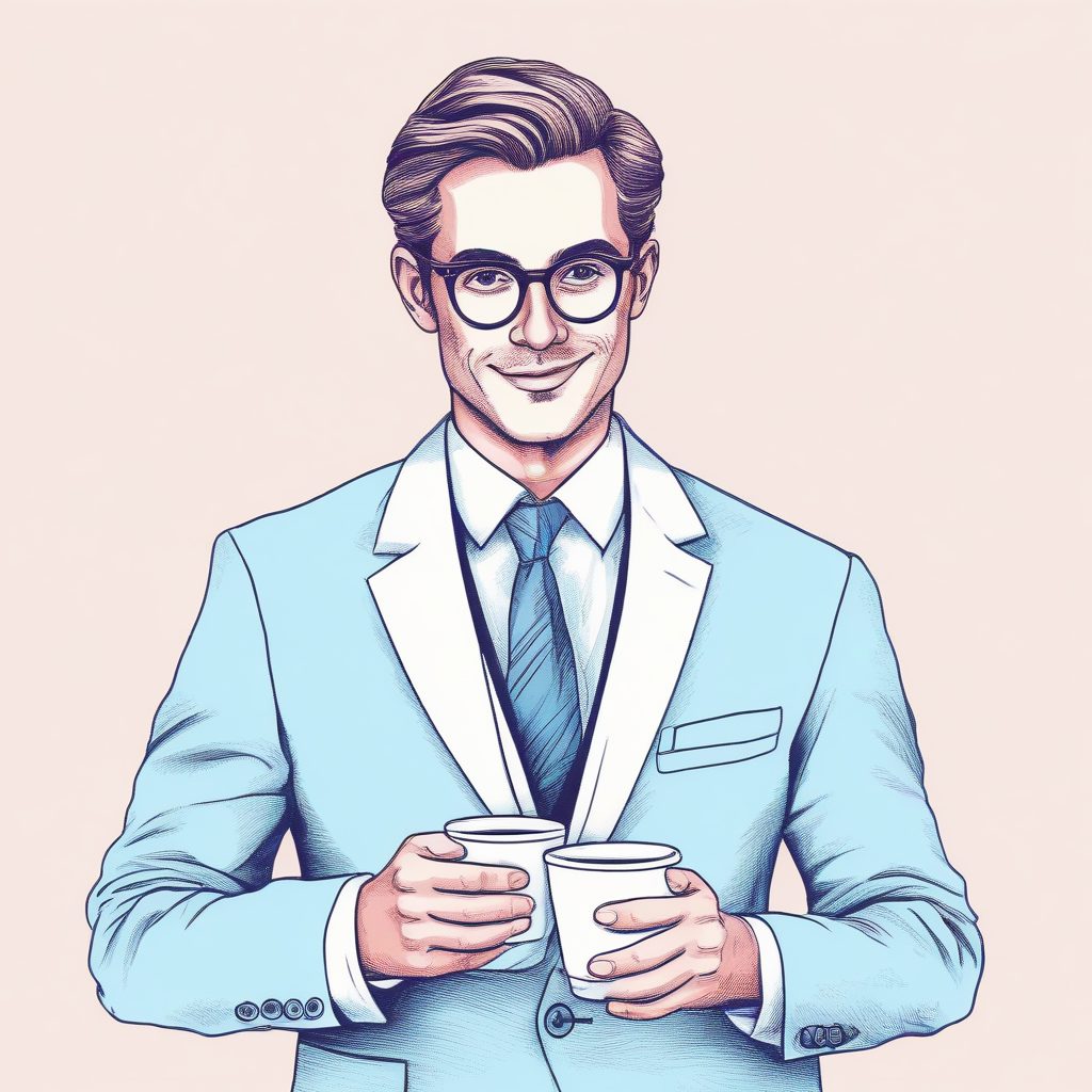 职场通勤OOTD:AI绘制粉蓝系极简白领插画