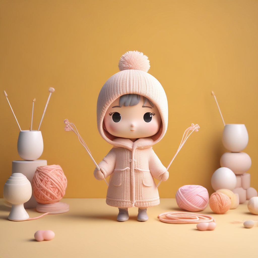 🧤织毛衣女孩!超安静治愈系Q版,高细节C4D全身像