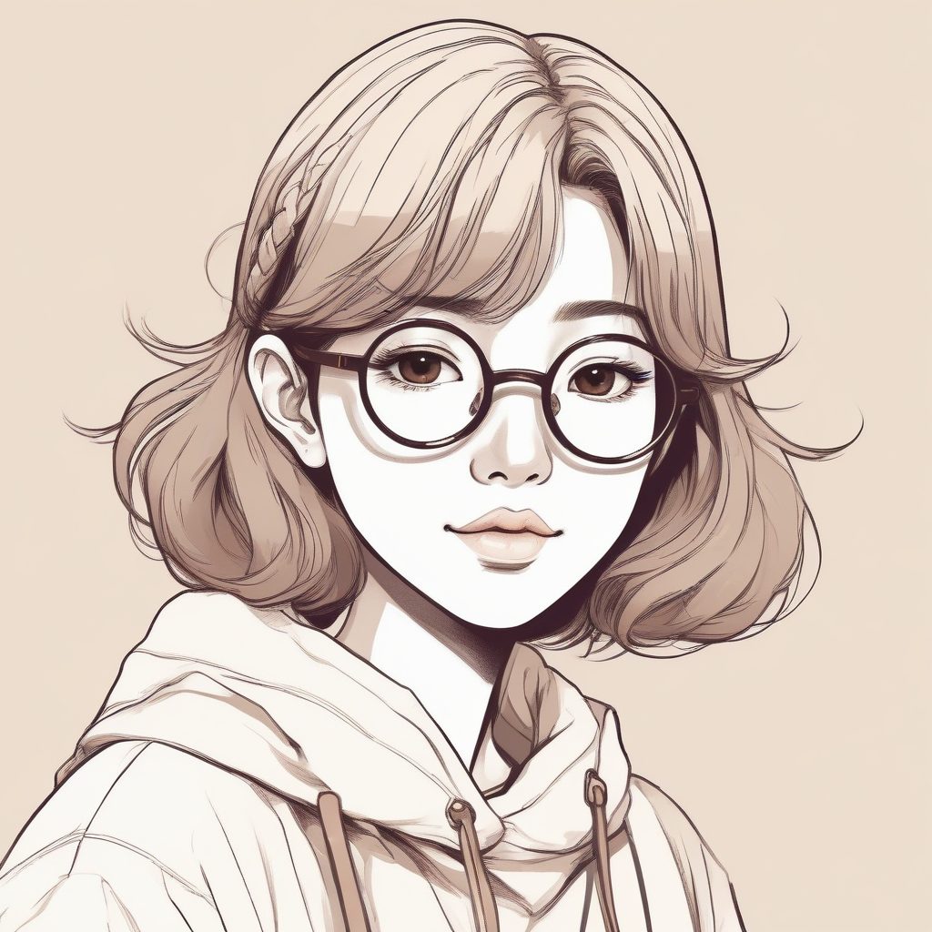 🤓知性温柔！极简线条眼镜少女头像，日系Cel Shading，拿去做微信头像！