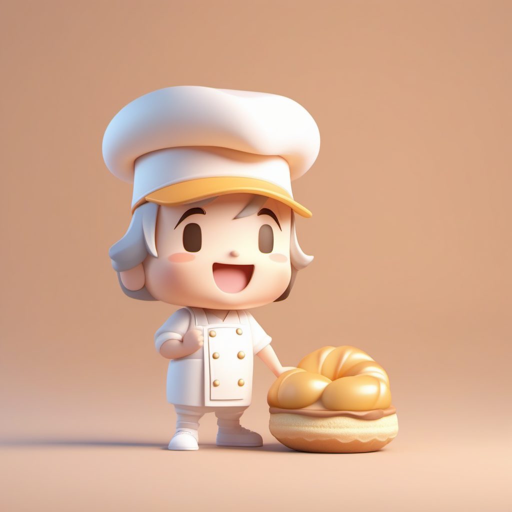 职业Q版粘土手办:C4D高抛光面包师全身站立照AI提示词