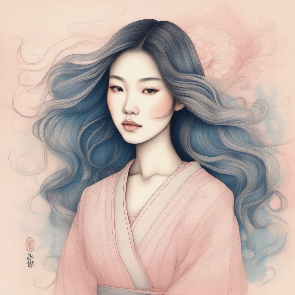 治愈系AI绘画:粉蓝马卡龙色长发女孩极简线稿秘籍