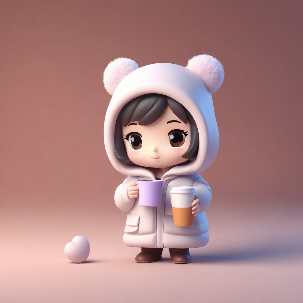 治愈系AI绘画:Q版女孩捧着热可可,温暖治愈表情提示词