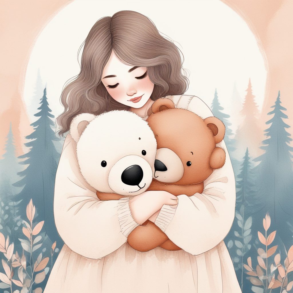 治愈系AI绘画：拥抱毛绒玩具的软萌少女插画