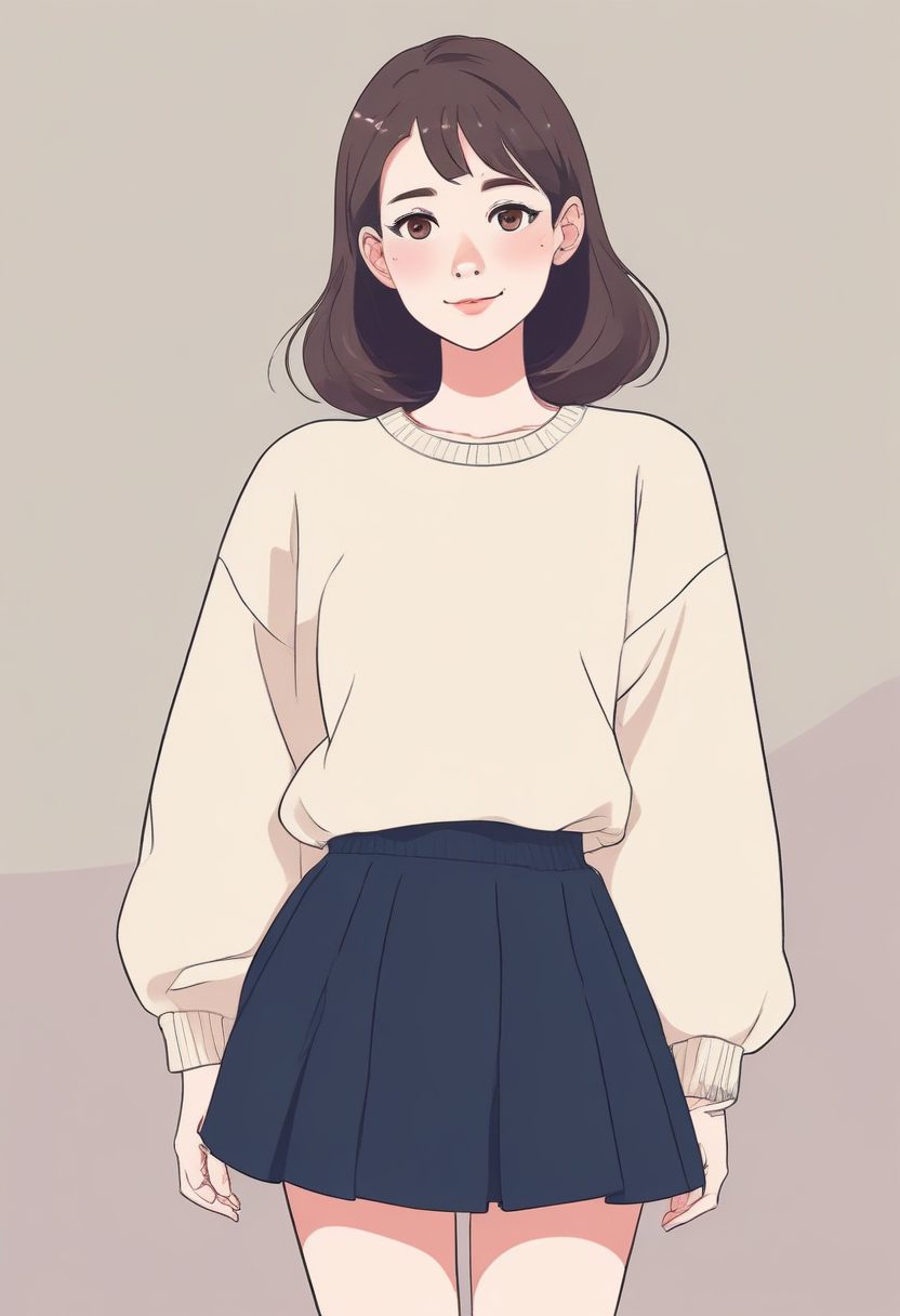 治愈系AI头像壁纸！极简线稿手绘插画：甜系穿搭时尚女孩全身像，Macaron配色