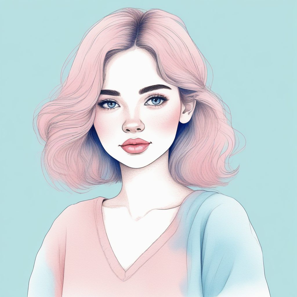 治愈系爆款 | 简约粉蓝少女半身像，强调水粉+彩色铅笔的混合手绘质感！