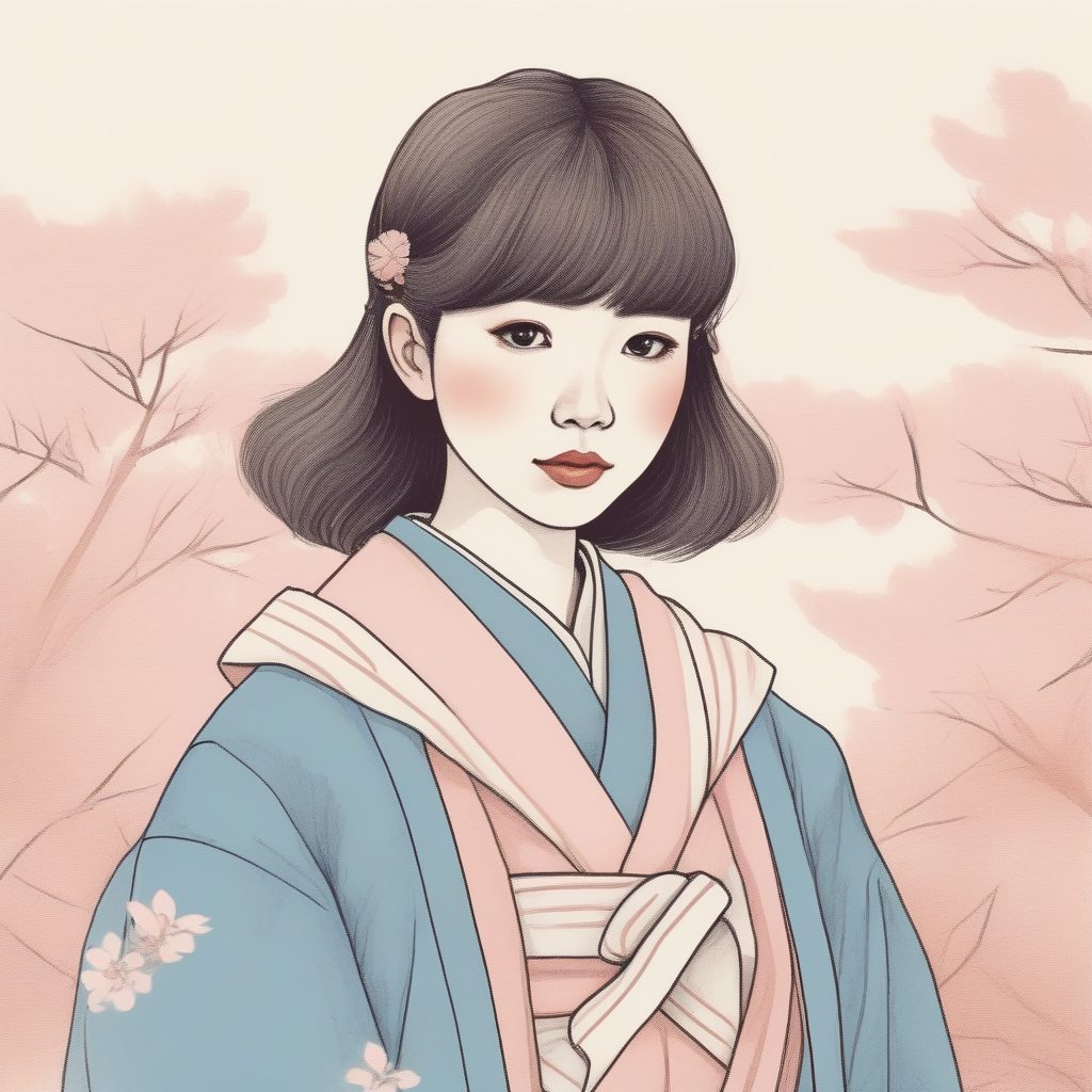 治愈系壁纸:奶油蓝日系JK制服的极简手绘插画