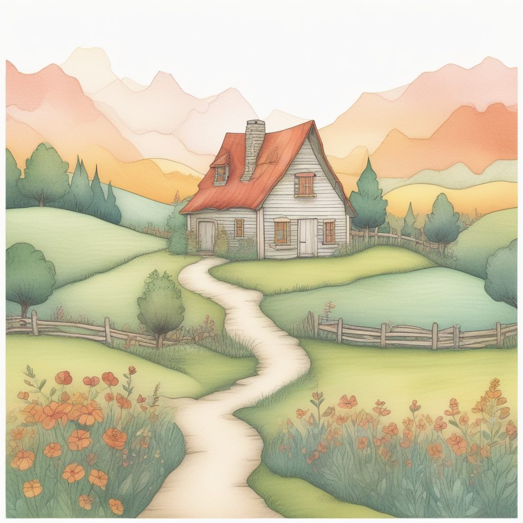 🍓治愈系壁纸：童话书里的极简线条小木屋，彩铅手绘风