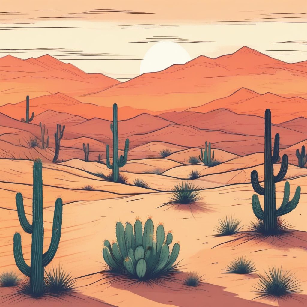 治愈系插画：极简沙漠日落手绘风景，蜡笔质感，氛围感壁纸首选