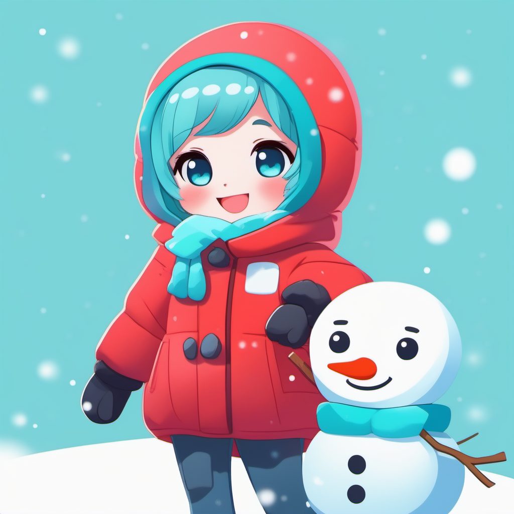 治愈系！超可爱Q版冬季女孩堆雪人AI绘画提示词（8K高清极简风）
