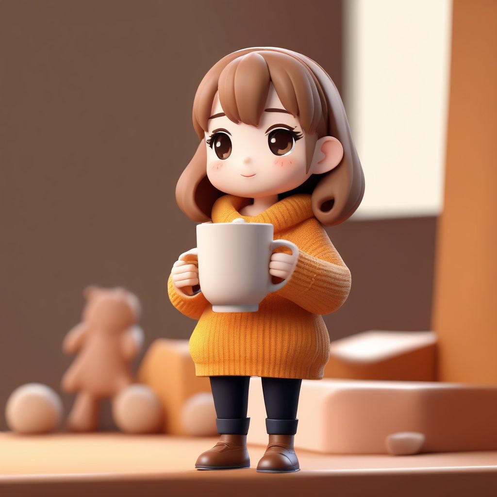 ☕治愈系!超甜C4D粘土风Q版少女手捧热可可冬日氛围感壁纸
