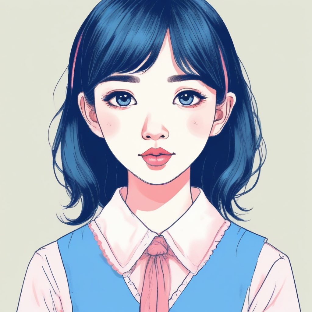 治愈系穿搭：极简线稿中的粉蓝长筒袜与学院风短裙