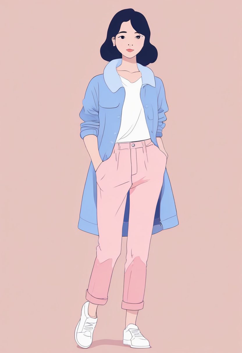 治愈系穿搭灵感！极简软萌风全身像，粉蓝配色时尚女孩Prompt