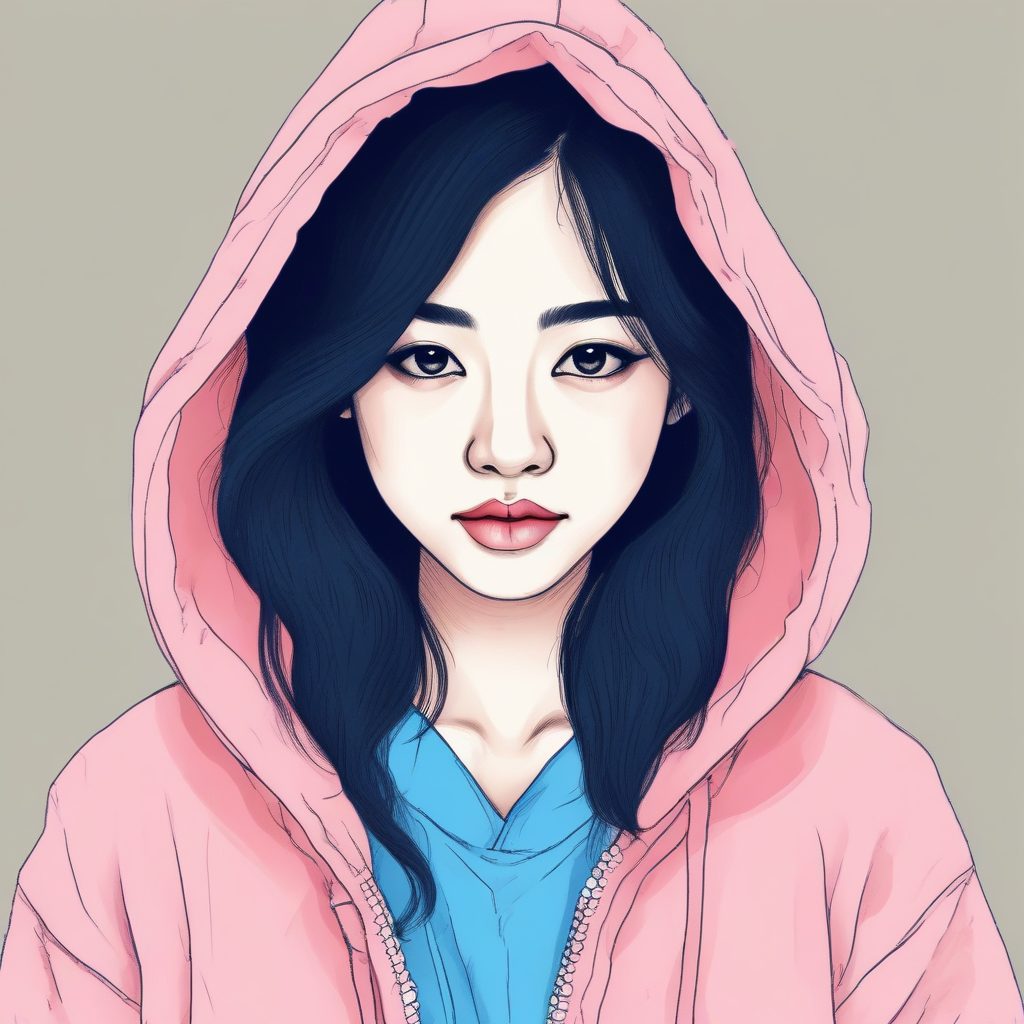 治愈系穿搭指南:极简AI插画中的粉蓝卫衣少女