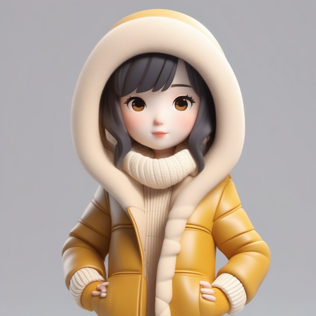 治愈系冬季保暖Q版角色:高细节毛线围巾粘土手办AI提示词