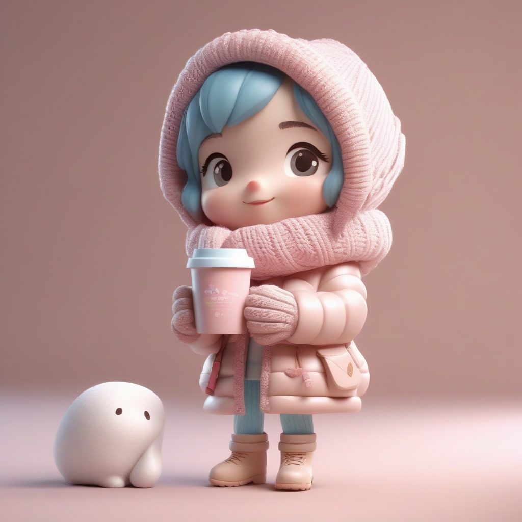 治愈系冬季穿搭:3D盲盒Q版女孩羽绒服全身站立渲染图技巧