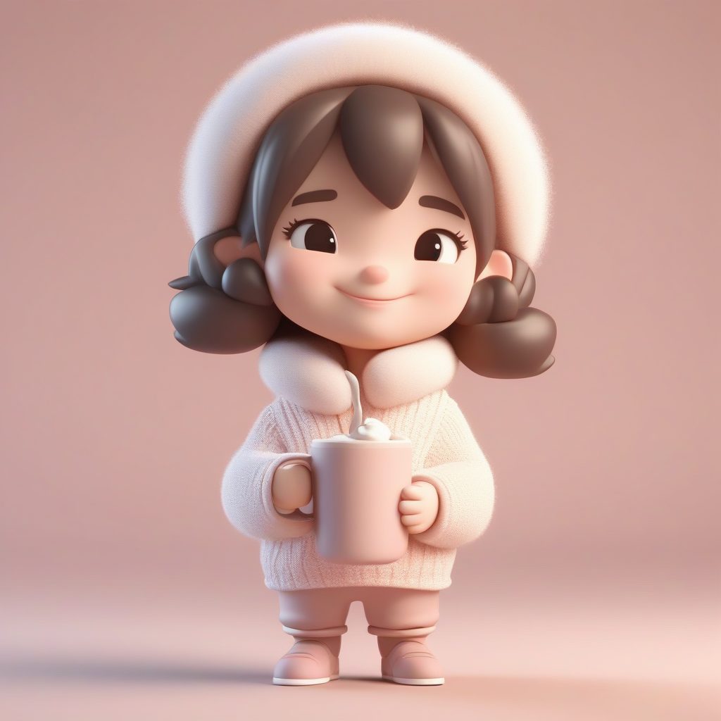 治愈系冬季穿搭:羊羔绒毛衣Q版手办全身立绘AI提示词