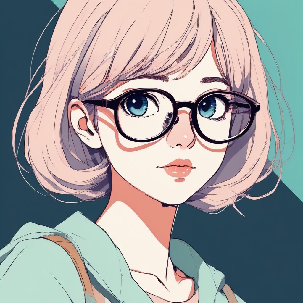 治愈系动漫头像必备：圆框眼镜少女与静谧纯色背景的AI生成秘诀