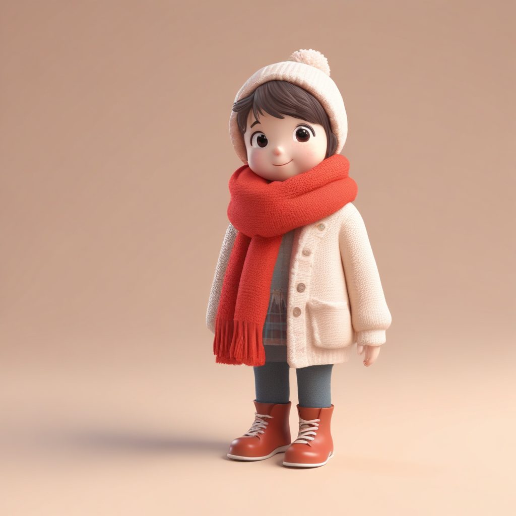 🧣治愈系冬日穿搭!毛茸茸Q版少女全身像,Midjourney咒语分享