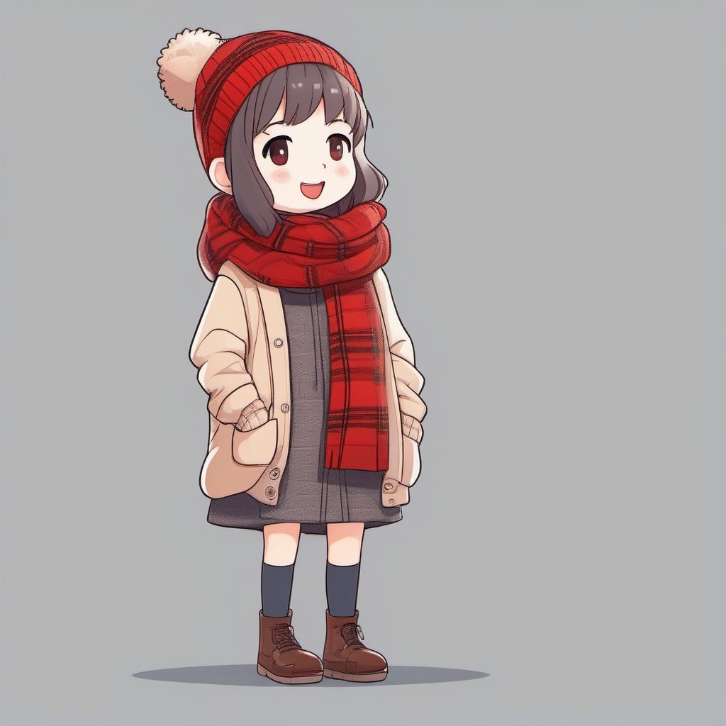 治愈系冬日：卡哇伊Q版女孩针织围巾穿搭，AI绘画8K高清提示词