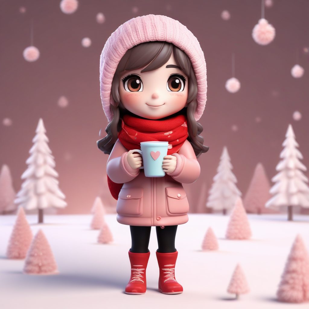 治愈系冬日头像！C4D黏土风Q版女孩，热可可盲盒手办生成提示词